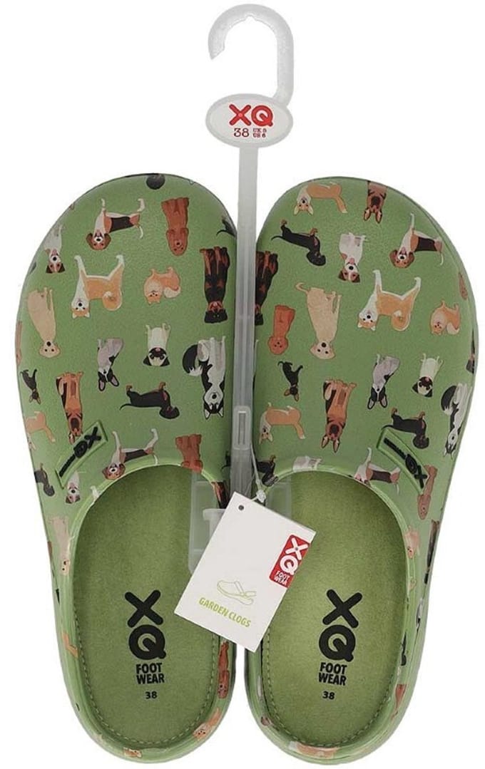 XQ Tuinklomp dames - groen hond print - rubber - maat 38