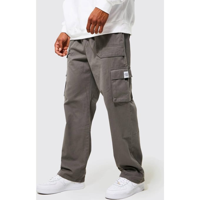 Elastische taille, relaxed fit gespande cargobroek | Slate | Size Medium