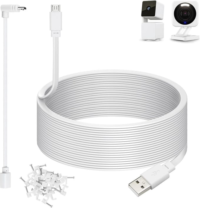 Vlakke 15 Meter Verlengkabel USB naar Micro USB voor Beveiligingscamera's - Wit