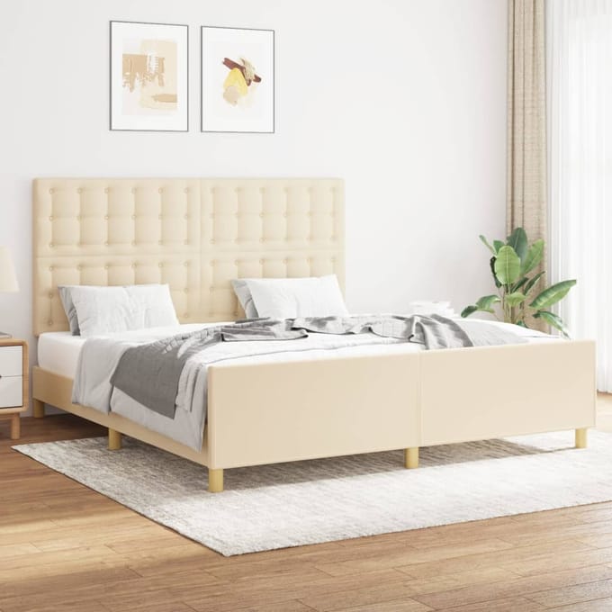 vidaXL - Bedframe - zonder - matras - stof - crèmekleurig - 160x200 - cm