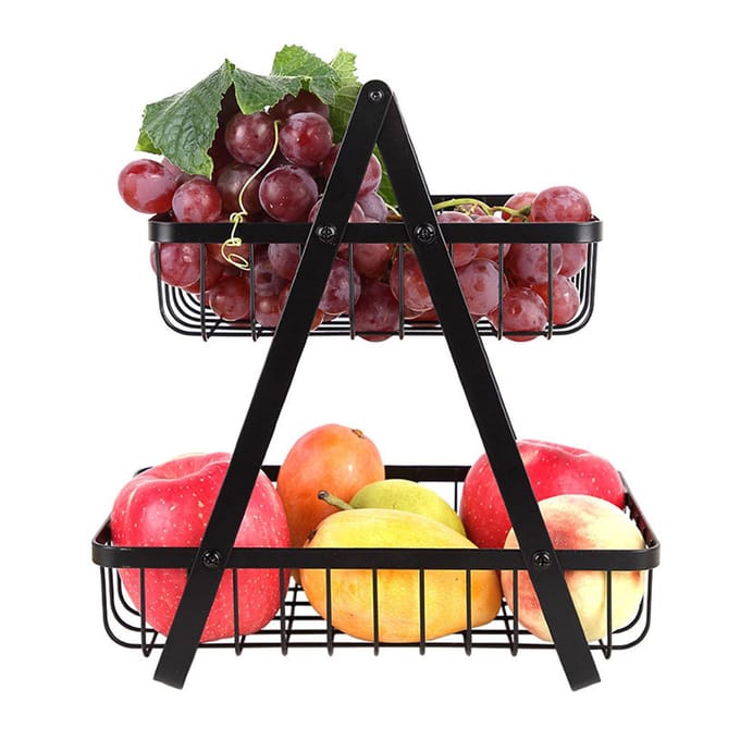 2-laags fruitmand koolstofstaal afneembaar draagbaar groenteopslagstandaard voor brood snack thuis black