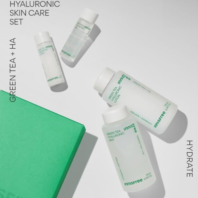 [INNISFREE] Green Tea Hyaluronic Skin Care Set (Include 4 items) 1pc + Sample Gifts white
