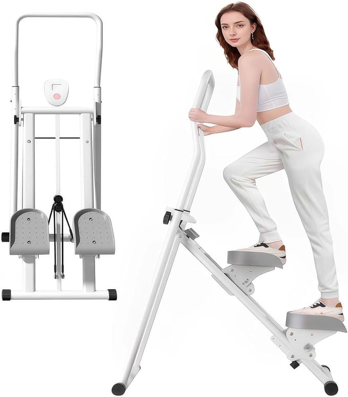 Verticale Klimmachine - Trapstepper - Thuis Fitness - Opvouwbaar Ontwerp - Compact - Wit
