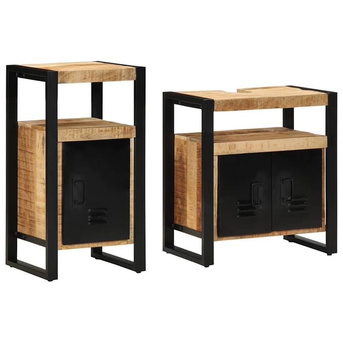 vidaXL - Badkamermeubel - Set - 2 - st - Bruin - Massief - ruwe - mango - hout
