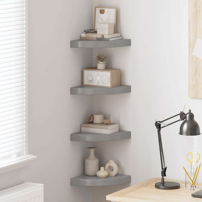 vidaXL - Hoekschappen - zwevend - 4 - st - 25x25x3,8 - cm - MDF - hoogglans - grijs