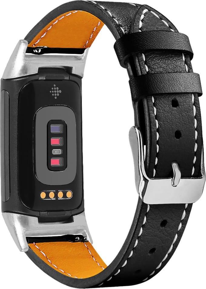 YONO Bandje geschikt voor Fitbit Charge 6 - 5 - Leer - Zwart