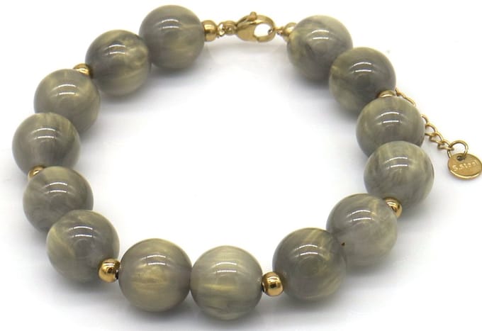 Armband - RVS en acryl kralen - grijs - dames