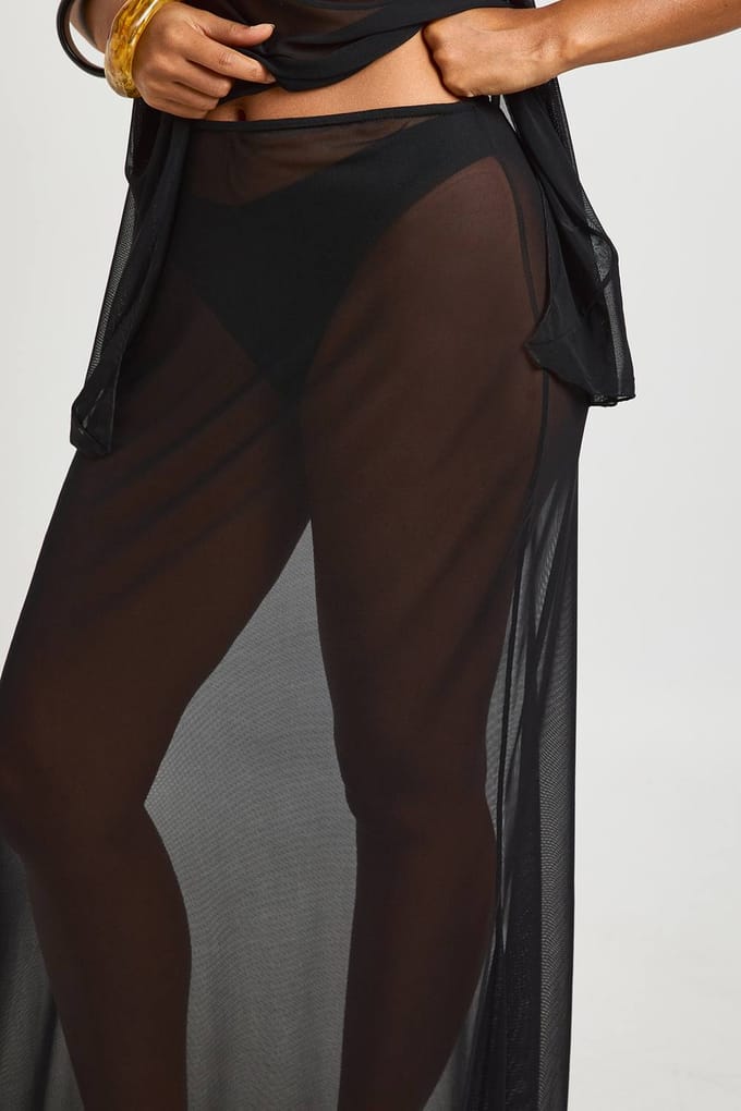 boohoo Dames Mesh Bandeau Top & Maxi Strand Rok Co-ord | Black | Maat: 12