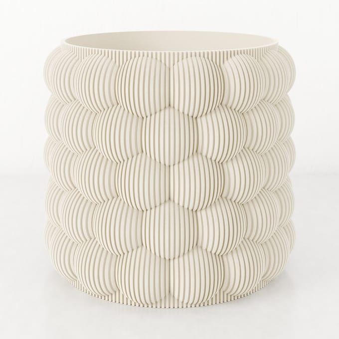 Fleuriek - Bloempot voor binnen - Beige gestreepte plantenpot van bio plastic - Ø12 cm