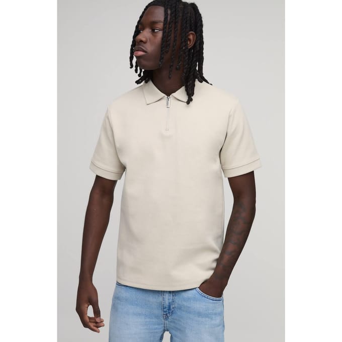 Slim Premium Interlock Polo Met Ritssluiting Bij De Hals | Stone | Size XL