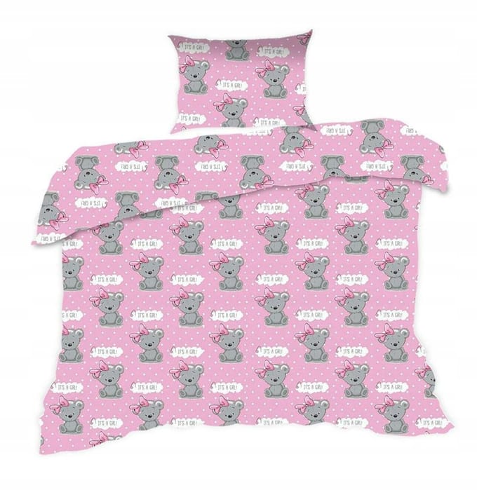 Kinderbeddengoed 100x135cm - Roze/Grijs met Kussensloop 40x60cm