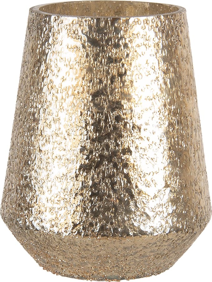 Clayre & Eef Glazen Theelichthouder Ø 16*20 cm Goudkleurig Glas Rond Waxinelichthouder Windlichthouder