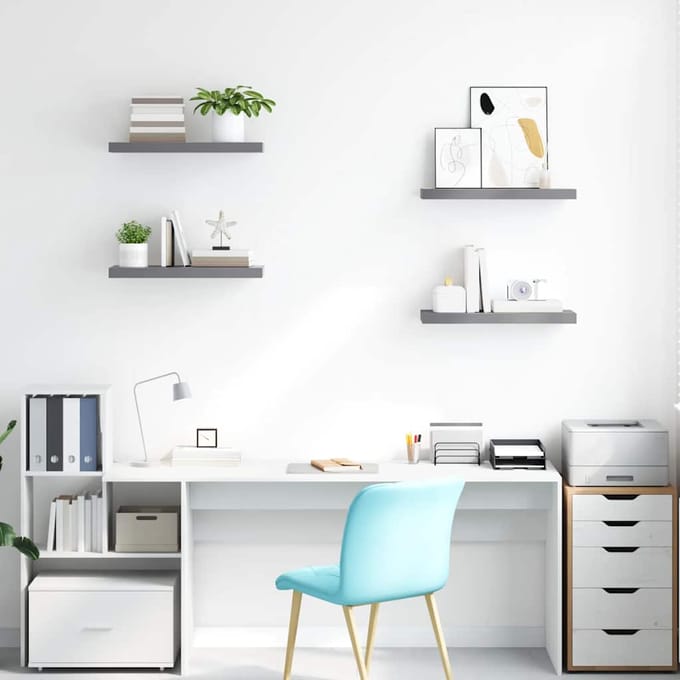 vidaXL - Wandschappen - zwevend - 4 - st - 60x23,5x3,8 - cm - MDF - grijs