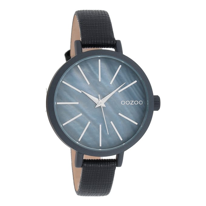 OOZOO Timepieces - Zwarte horloge met zwarte leren band - C8669