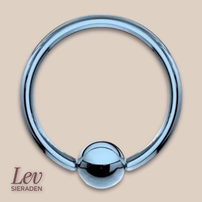 Lev Sieraden - Titanium ball closure ring piercing - Blauw kleurig - 1.6 x 8 mm - Ring piercing