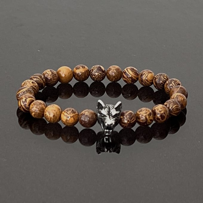 Wolf-Men - armband - kralen - natuursteen - elastisch