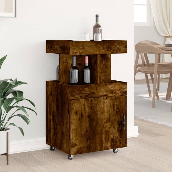 vidaXL - Drankkar - 50x41x89 - cm - bewerkt - hout - gerookt - eikenkleurig