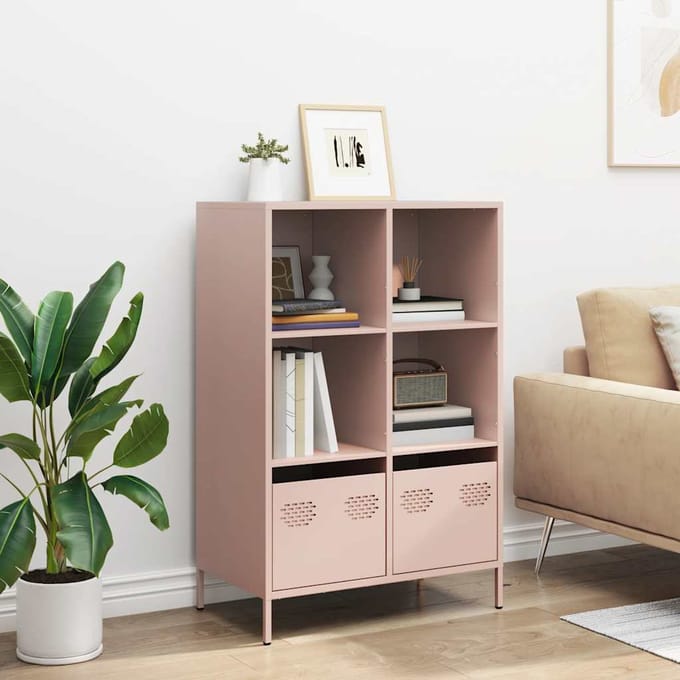 vidaXL - Hoge - kast - 68x39x103,5 - cm - staal - roze