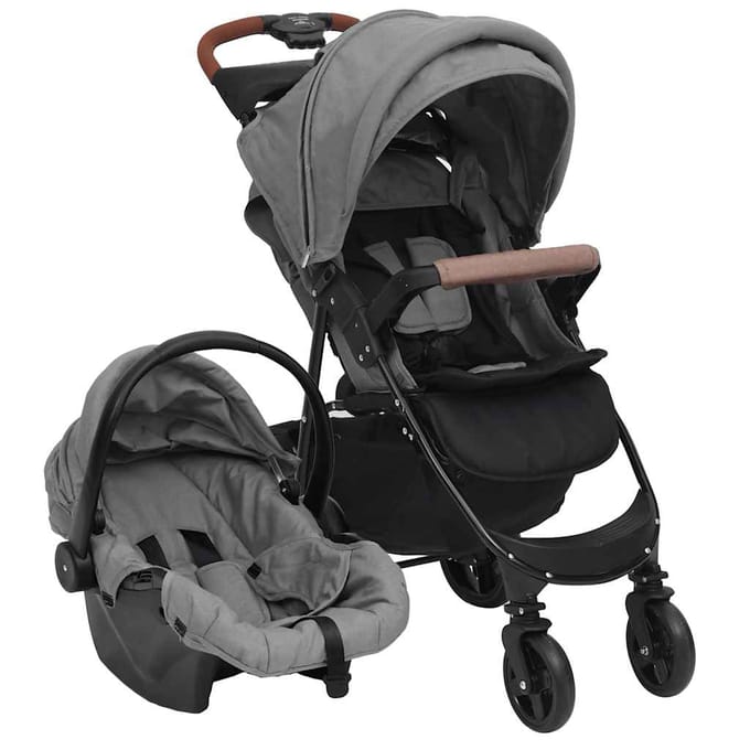 vidaXL - Kinderwagen - 3-in-1 - staal - lichtgrijs