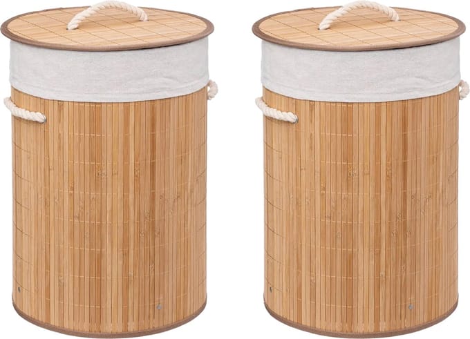 5Five Wasmanden van bamboe - 2x - 48 liter - 35 x 50 cm - met deksel