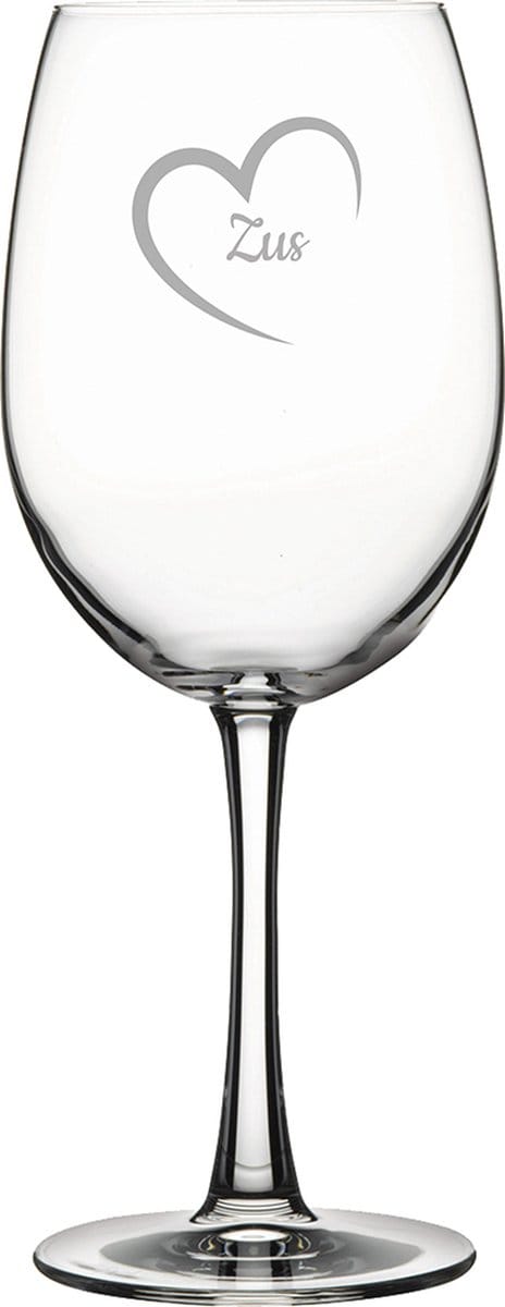Gegraveerde Rode wijnglas 46cl Zus met hartje
