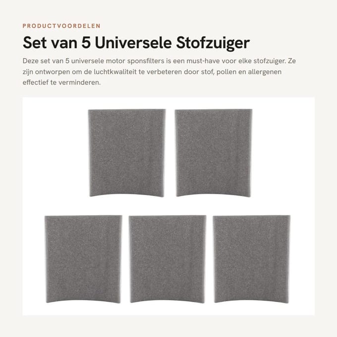 Dailygoods- Stofzuigerfilter Universeel - Motorfilter - Sponsfilter - Vervangingsonderdelen - 5 Stuks - Hoge Kwaliteit
