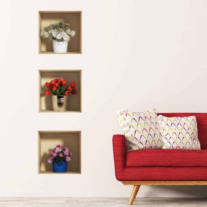 Sticker met 3D-effect van bloemenboeketten, 30 x 90 cm