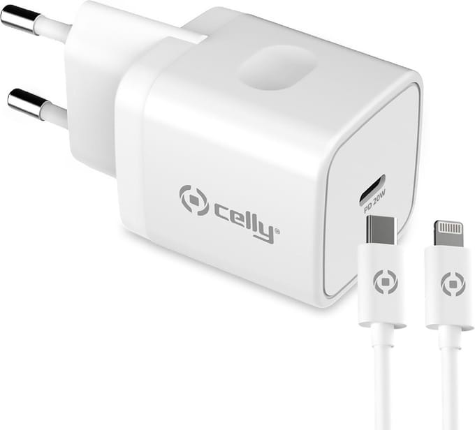 Celly Thuislader USB-C > Lightning (MFI) kabel - Power Delivery technologie – 20 Watt - 1 Meter