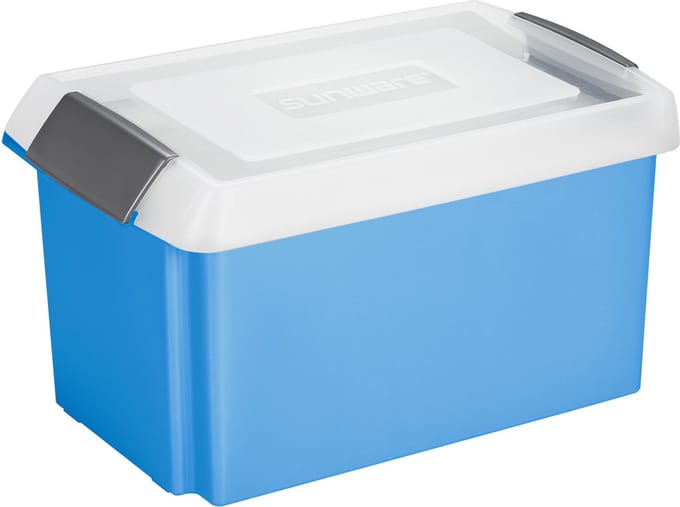 Sunware opslagbox - 51 liter - blauw - 59 x 39 x 29 cm - met afsluitbare extra hoge deksel