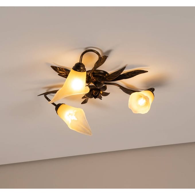 ONLI Alga plafondlamp, 3-lamps, ijzer, glas, Florentijn