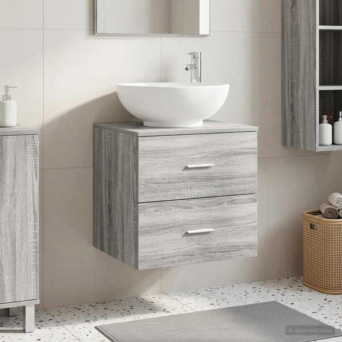vidaXL Wandgemonteerd wastafelmeubel Grijs Sonoma 49,5 x 44,5 x 80 cm
