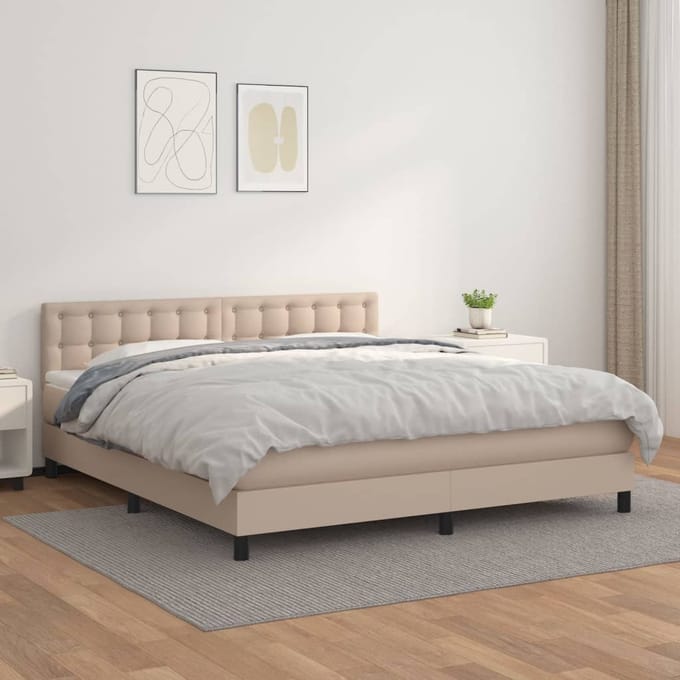 vidaXL - Boxspring - met - matras - kunstleer - cappuccinokleurig - 180x200 - cm