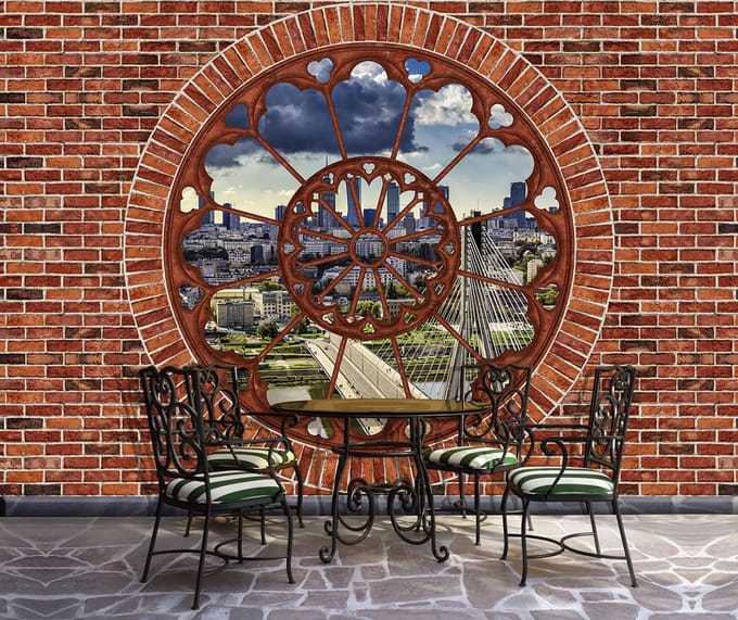 Brick Wall City Skyline Photo Wallcovering