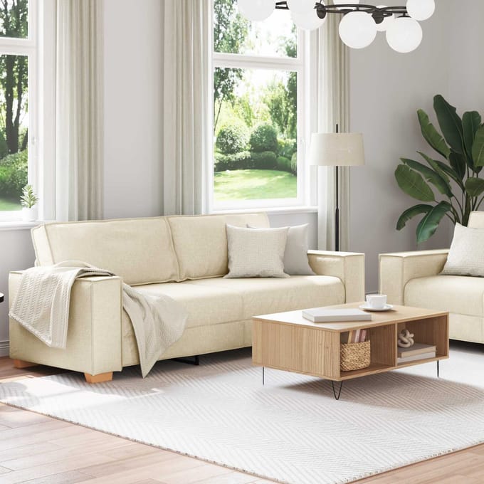 vidaXL - Bank - 2 - st - Beige - Linnenmix - Stoffen