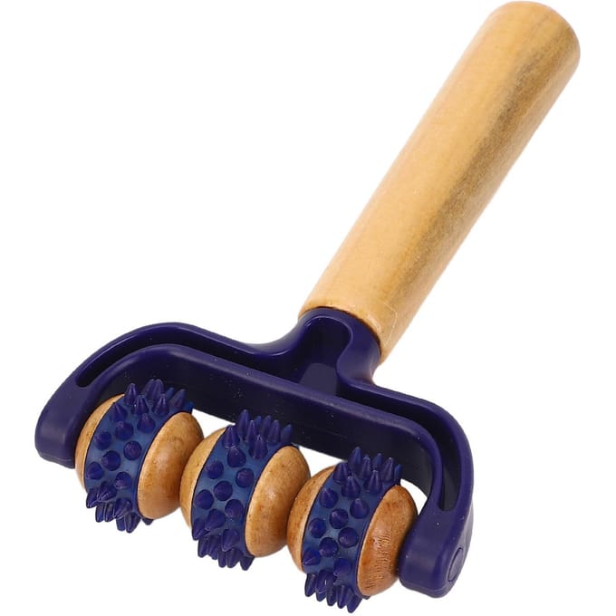 Handmassage Roller 3 Wielen Ontspannende Ergonomische Houten Spierroller Tool voor Reizen beige
