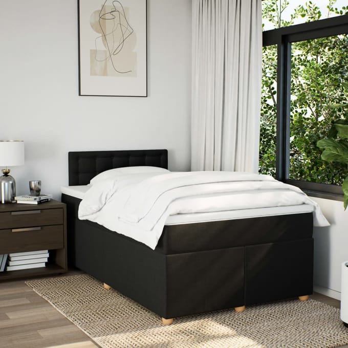 vidaXL - Boxspring - met - matras - stof - zwart - 120x190 - cm