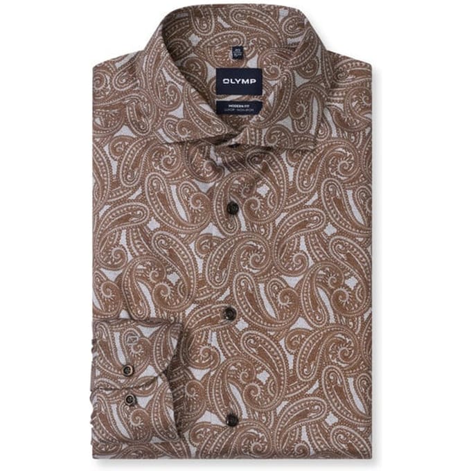 OLYMP Luxor Overhemd, Modern Fit, Royal Kent, Zwart-Bruin