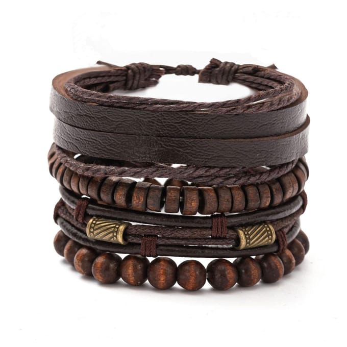 4PCS Mode Vintage Multicouche Perles en Bois Accessoires Tendance Bracelet pour Homme black
