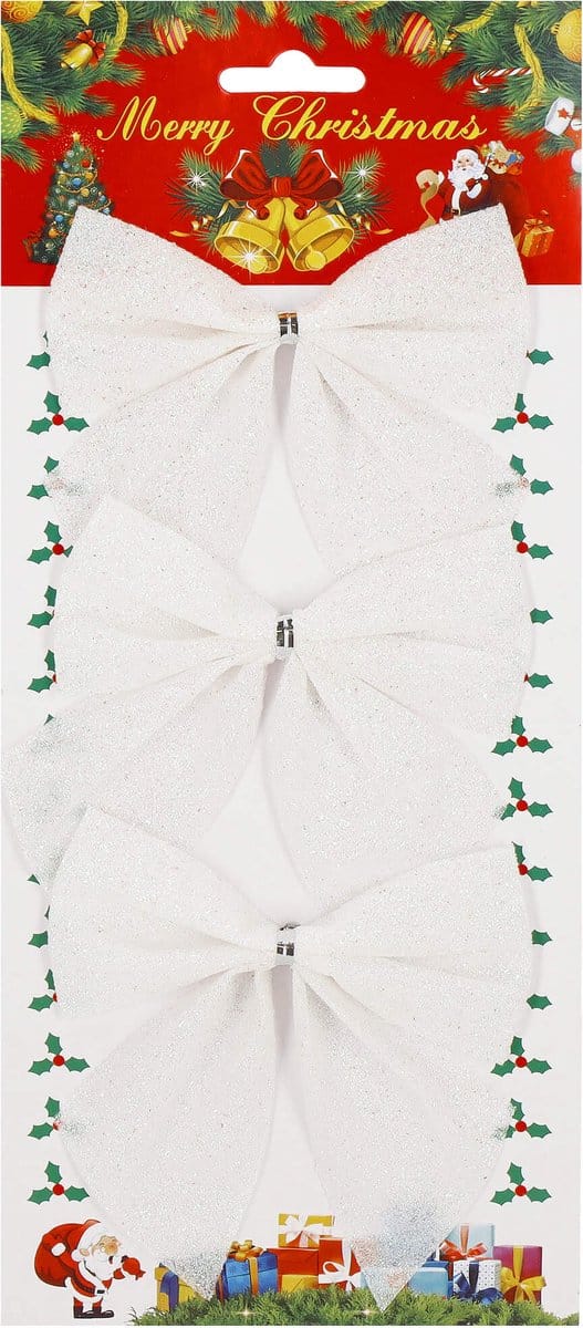 Springos Kerstboomhanger | Strik | Wit | Glitter | 3 Stuks | 11 Cm