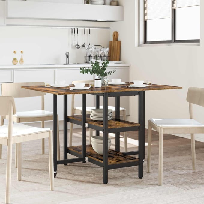 vidaXL - Eettafel - 122 - x - 80 - x - 76,5 - cm - Bewerkt - hout - Gerookt - eiken