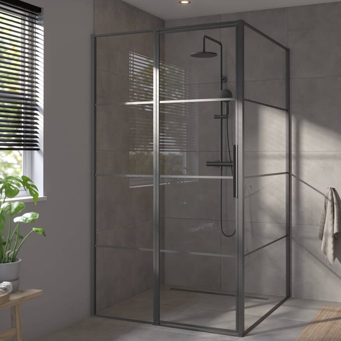 Saqu Devine industriële zijwand incl. antikalk 100x210cm mat zwart