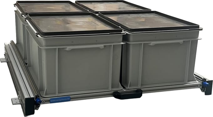 Aluminium schuifframe voor camper 80x60 cm inclusief 4 bakken met deksel