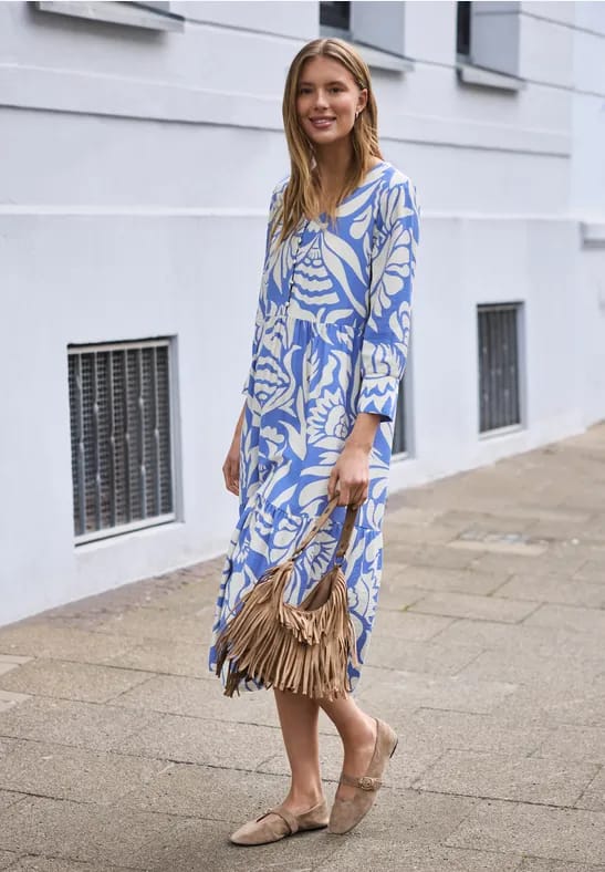 Midi-jurk met V-hals en print