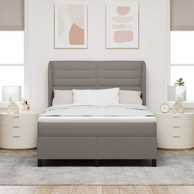 vidaXL - Boxspring - bed - met - hoofdeinde - Taupe - 140 - x - 200 - cm - Stof