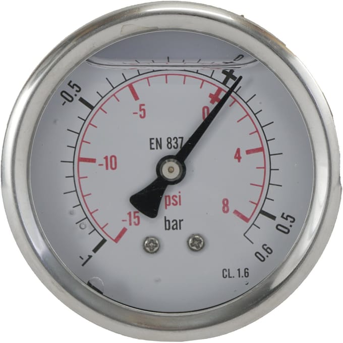 -1..0.6 Bar Glycerine Manometer Achteraansluiting RVS/Messing 63 mm Klasse 1.6 - ML-10P663SHG