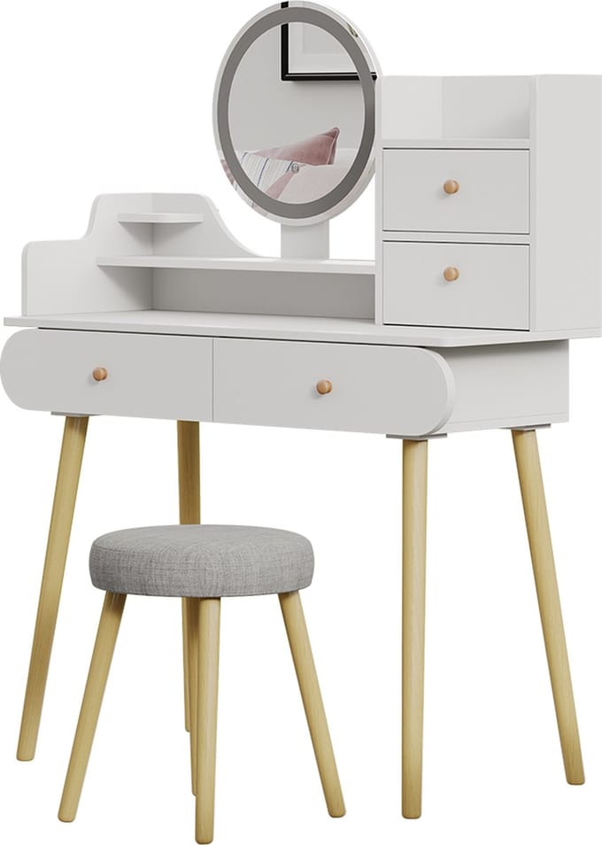 Vicco Edda Kaptafel set met kruk – 100 cm met LED-spiegel en kruk Wit