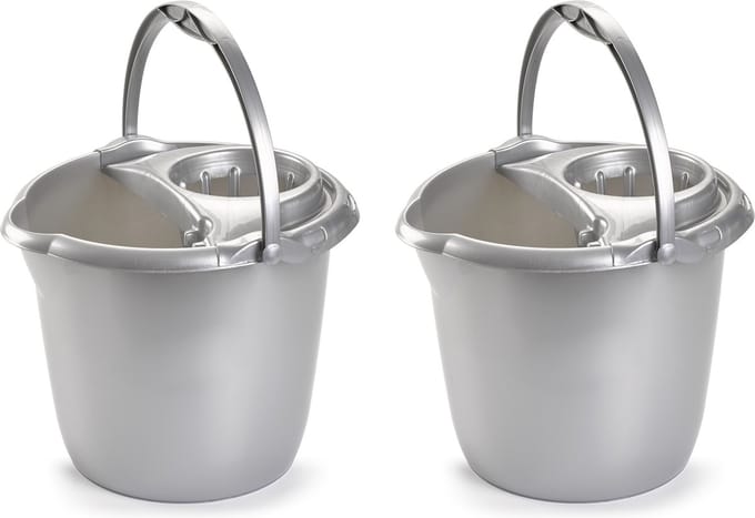 PlasticForte Dweilemmer - 2x stuks - 15 liter - zilver grijs - mopemmer - 38 cm