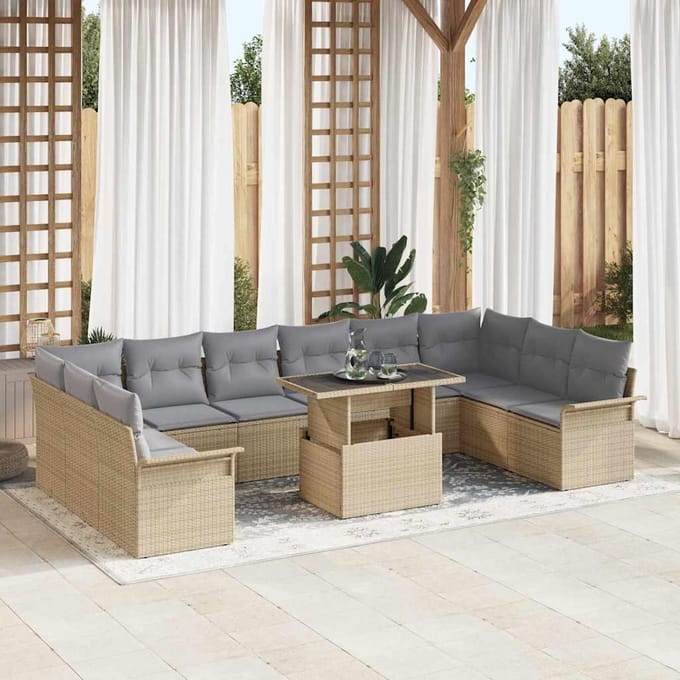 vidaXL Tuin Sofa Set 11 st Beige Poly riet