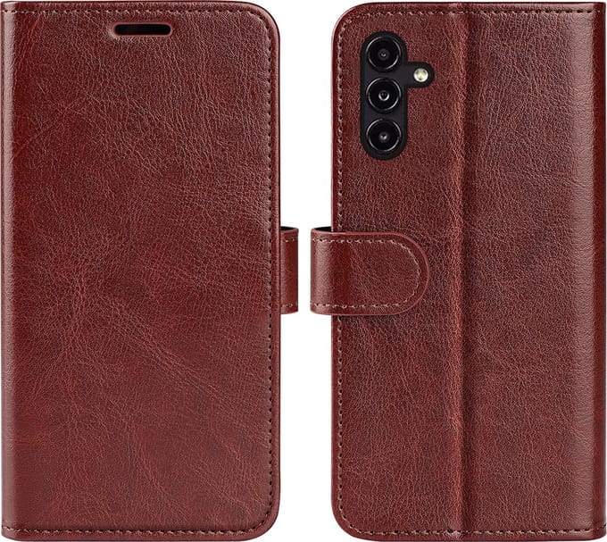 MobyDefend Hoesje - Geschikt voor Samsung Galaxy A14 - Wallet Book Case (Sluiting Achterkant) - Bruin