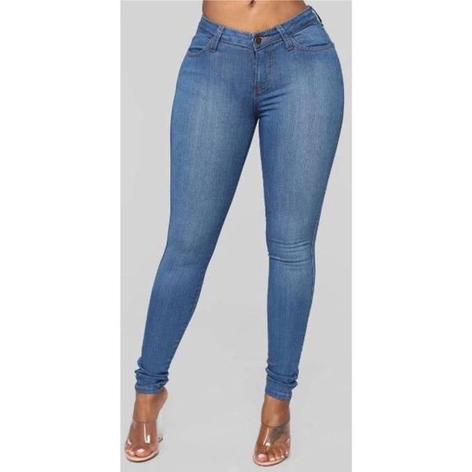 Dames zomermode hoge taille stretch denim potlood potlood broek S blauw